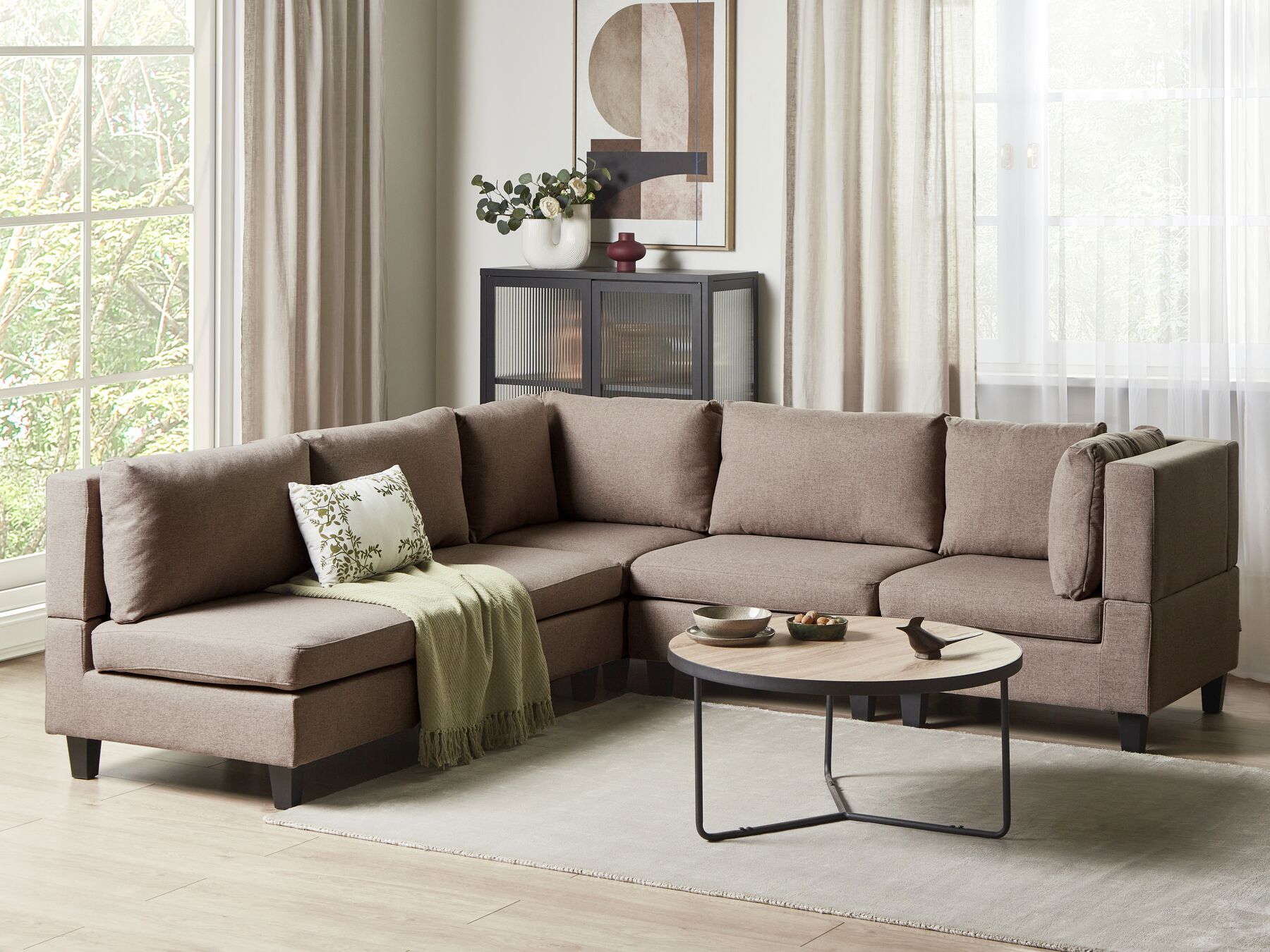 5-Seater Left Hand Modular Corner Sofa Brown UNSTAD_924955