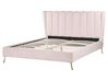 Zamatová posteľ s USB portom 160 x 200 cm ružová MIRIBEL_870542