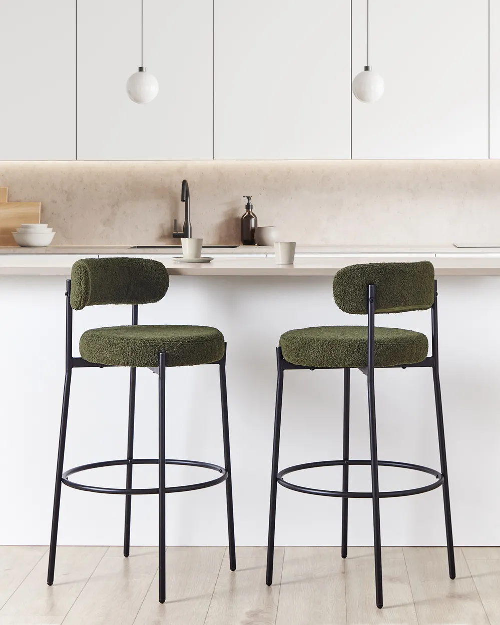 Set of 2 Bar Chairs ALLISON Boucle Green