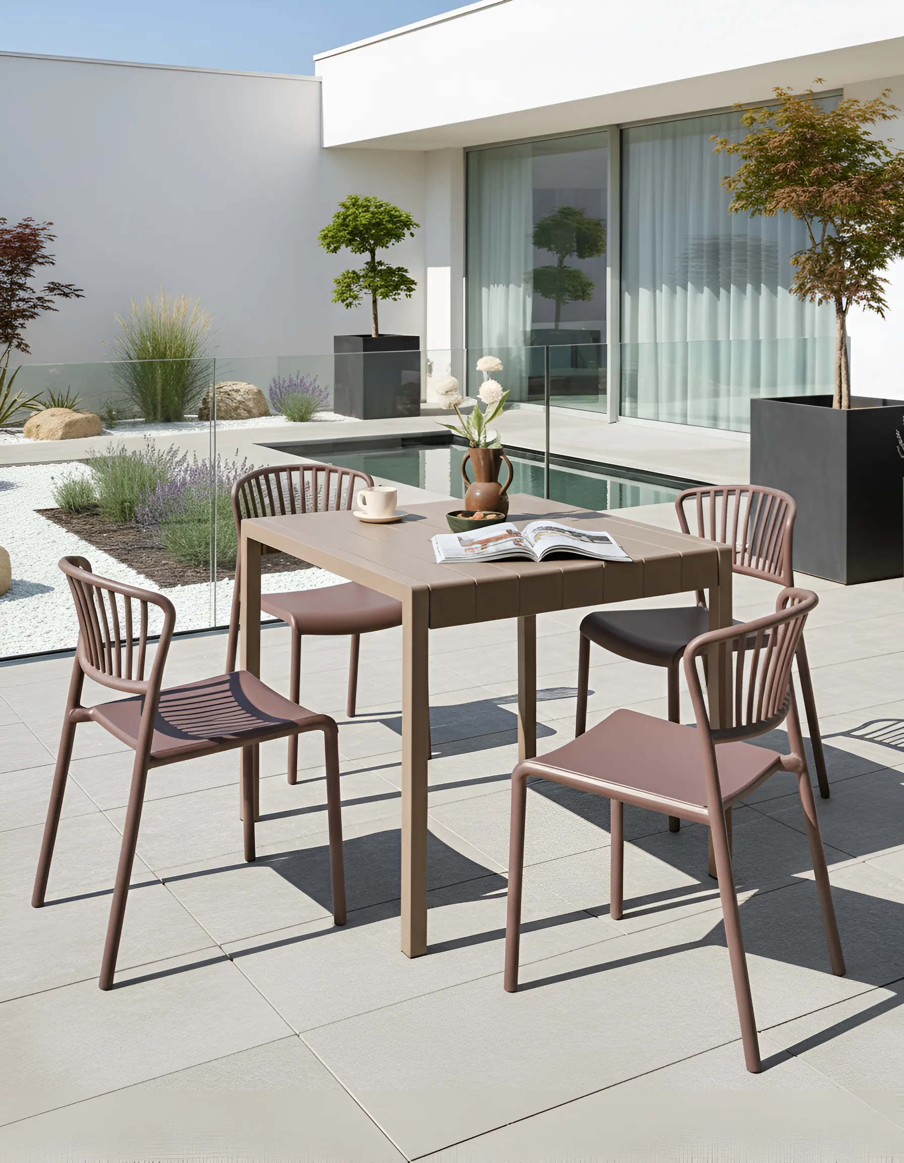 Set of 4 Garden Chairs GELA Brown_1029149