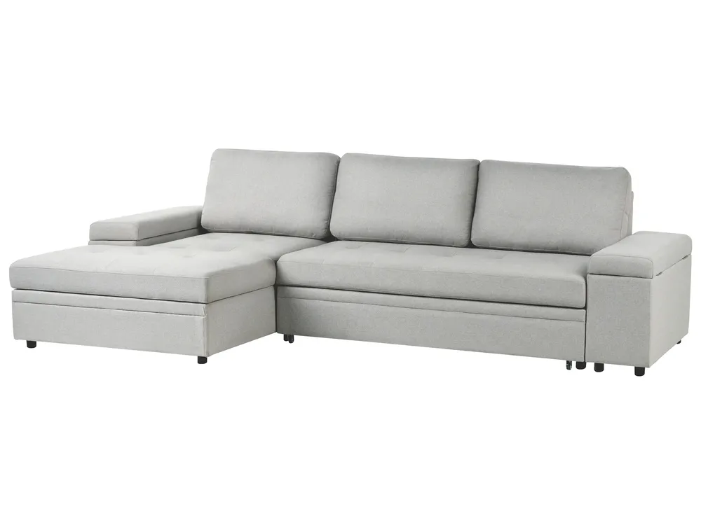 Corner Sofa Bed 3 Seater HRISEY with Storage Faux Linen Light Grey Right Hand_955940