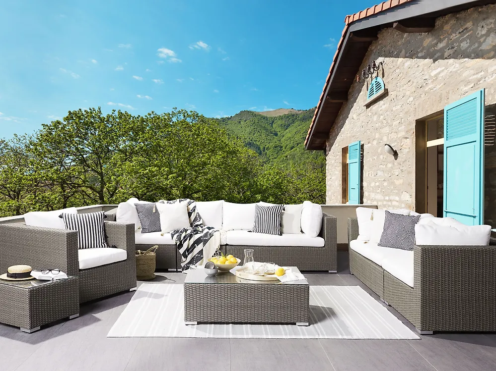 Set da giardino con tavolo 8 posti MAESTRO Modulare Rattan sintetico (PE) Tortora_1177392
