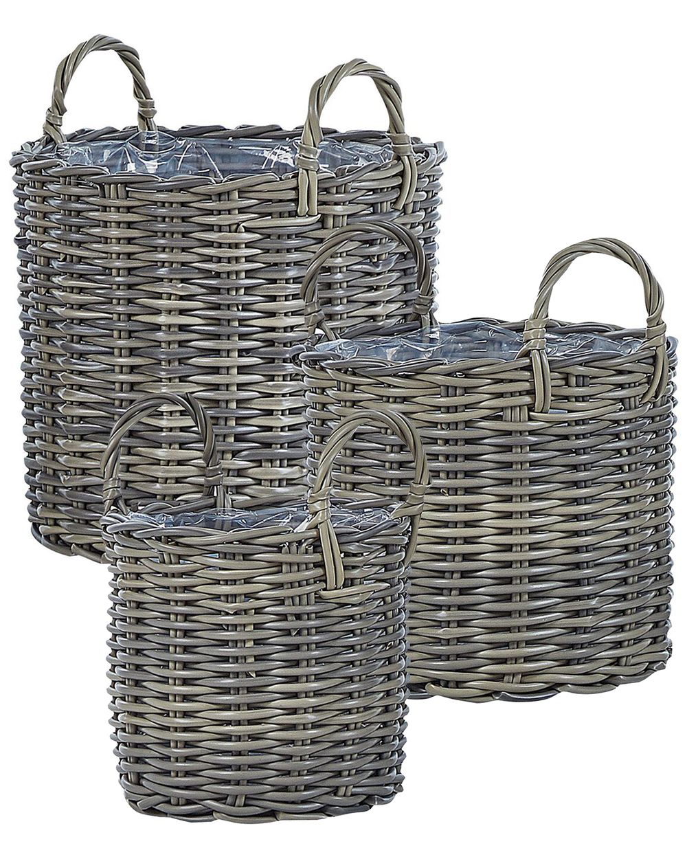 Zestaw 3 koszy na kwiaty NIKITI 29/35/40 cm Technorattan Beżowoszary