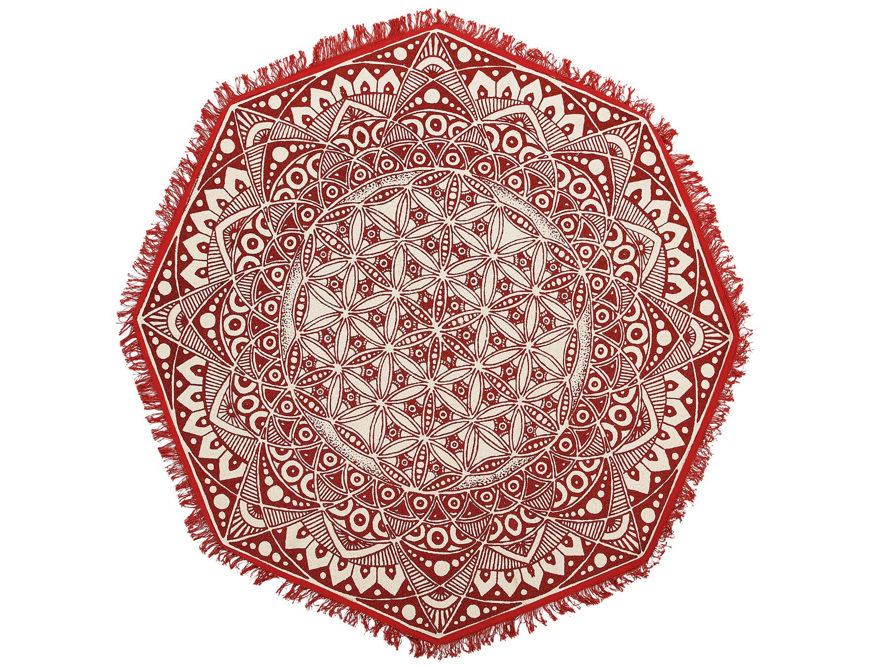 Teppich Baumwolle rot / creme ø 120 cm Mandala-Muster achteckig Kurzflor MEZITILI_756582