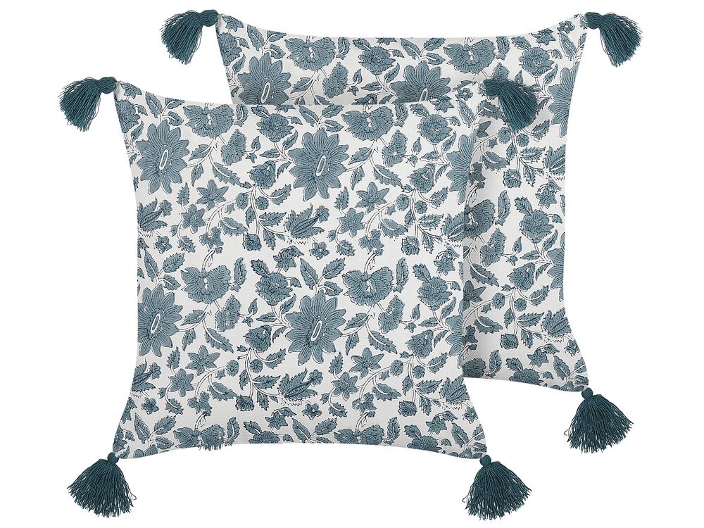 Set of 2 Decorative Cushions RUMEX 45 x 45 cm Cotton Blue Floral Pattern