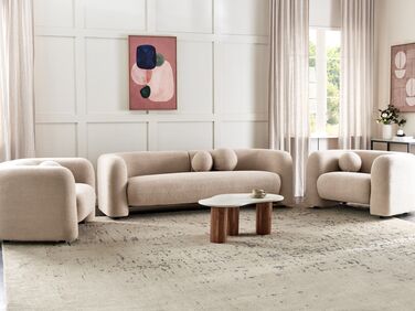 5 Seater Boucle Living Room Set Beige LEIREN