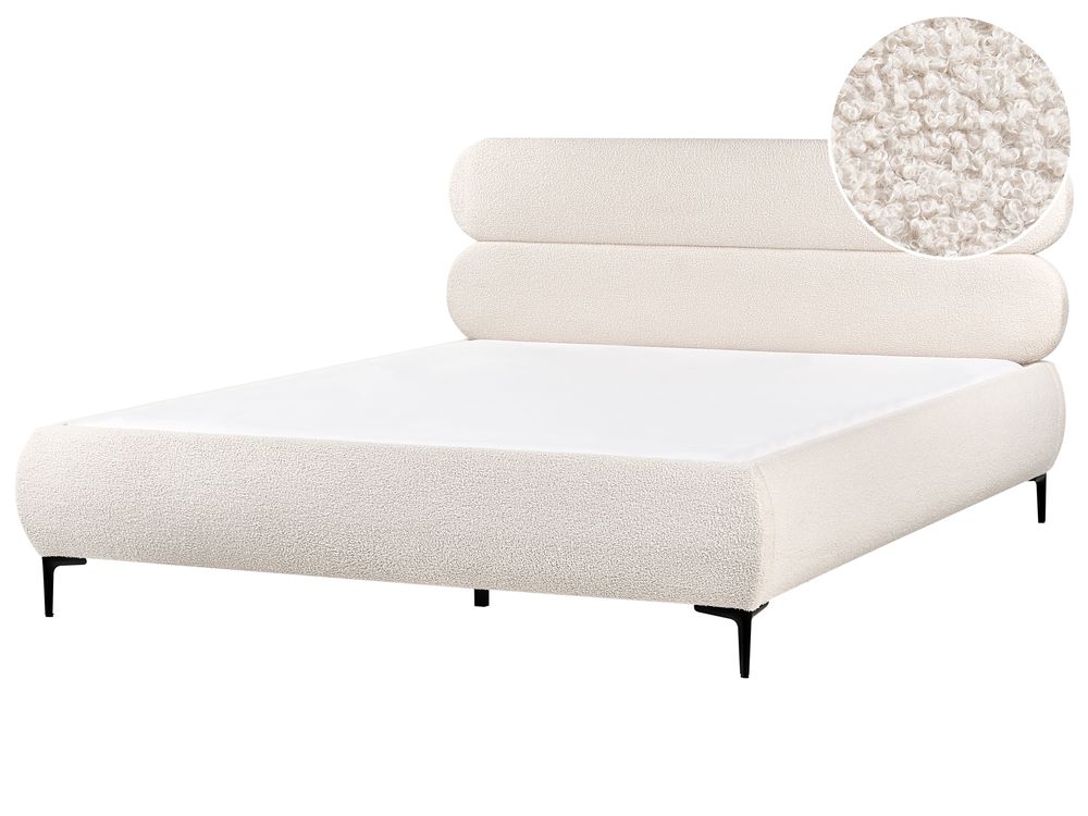 Bett mit Lattenrost Bouclé LESSAY 180 x 200 cm Cremeweiß