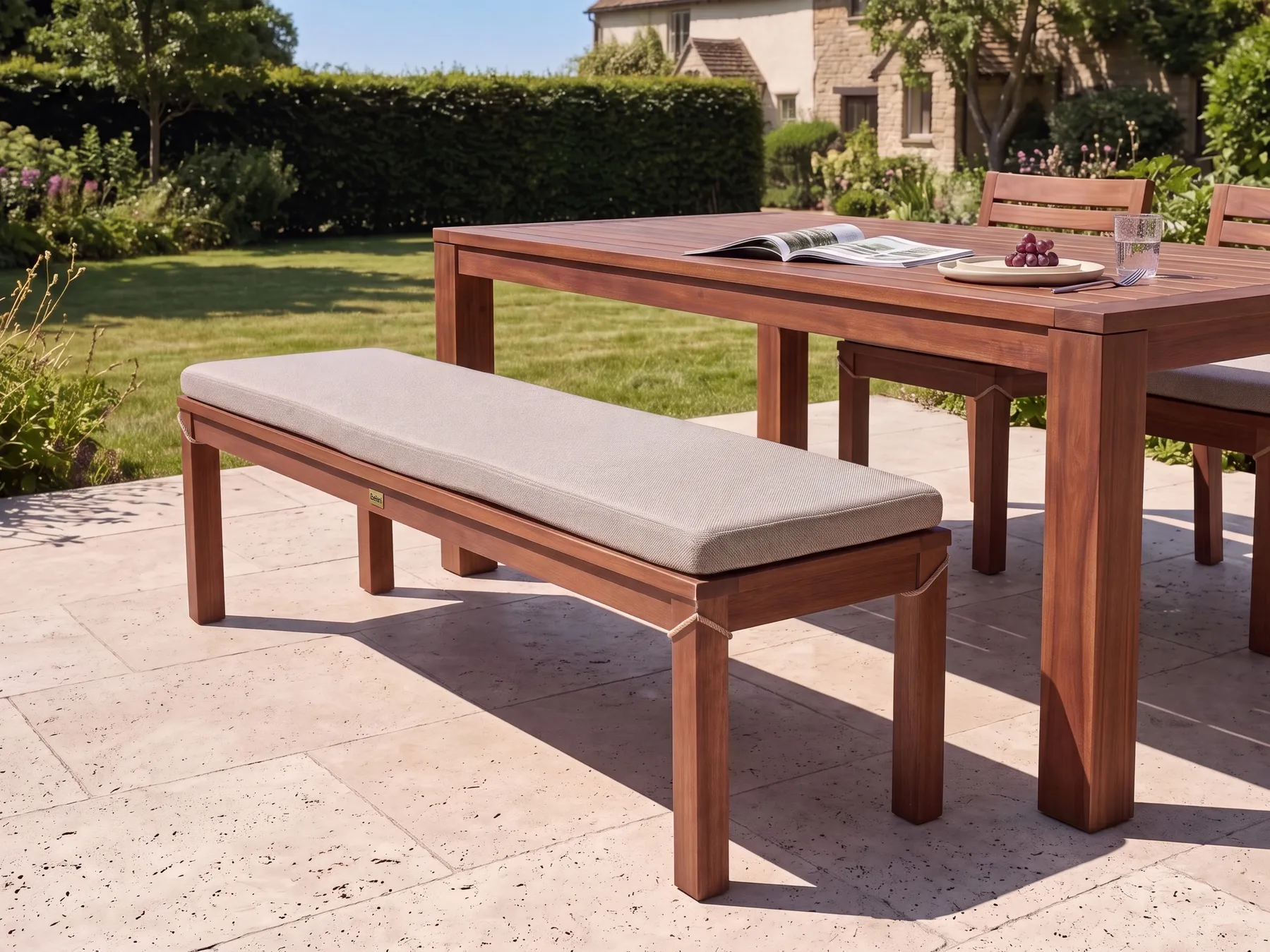Garden Bench with Cushion TUSCANIA 160 cm Eucalyptus Wood Beige_1119209
