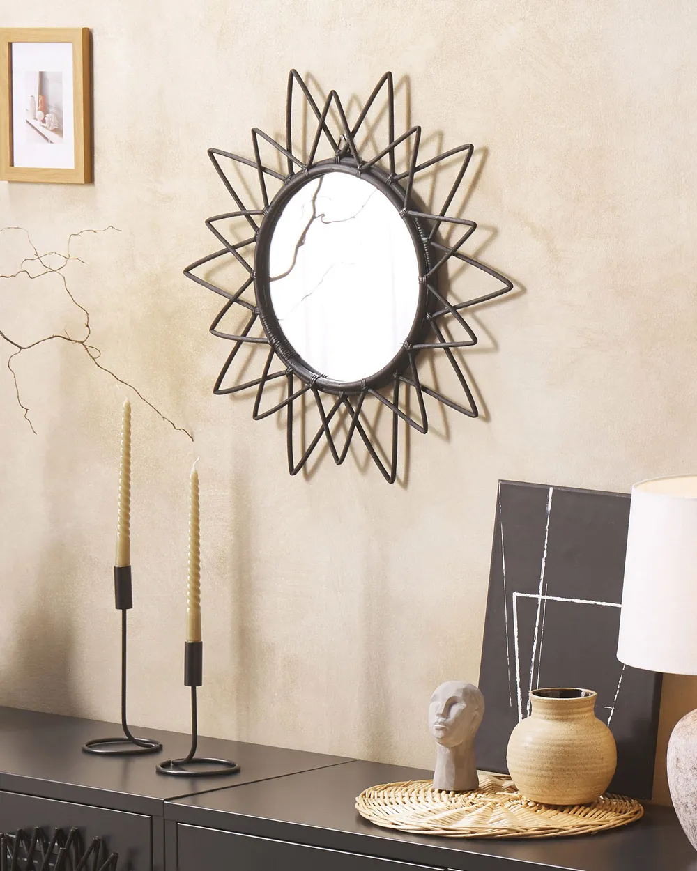 Specchio AROEK 61 cm 61 cm Rattan Nero_1080506