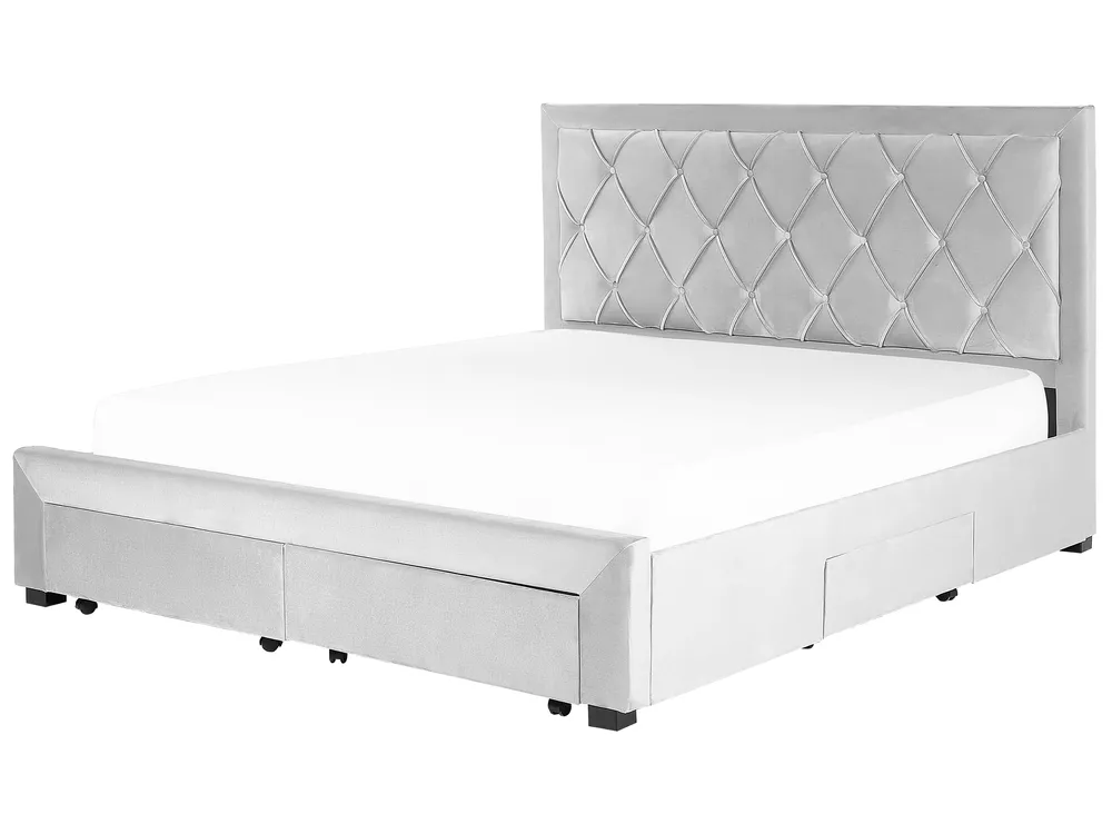 Bed with Storage Drawers LIEVIN Velvet Light Grey 180 x 200 cm (EU Super King)_858081