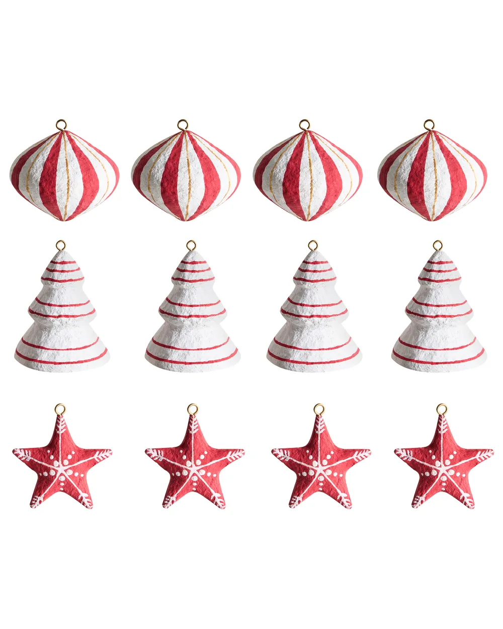 Set of 12 Christmas Tree Oranments GIDEALVEN Papier-Mâché Red/ White