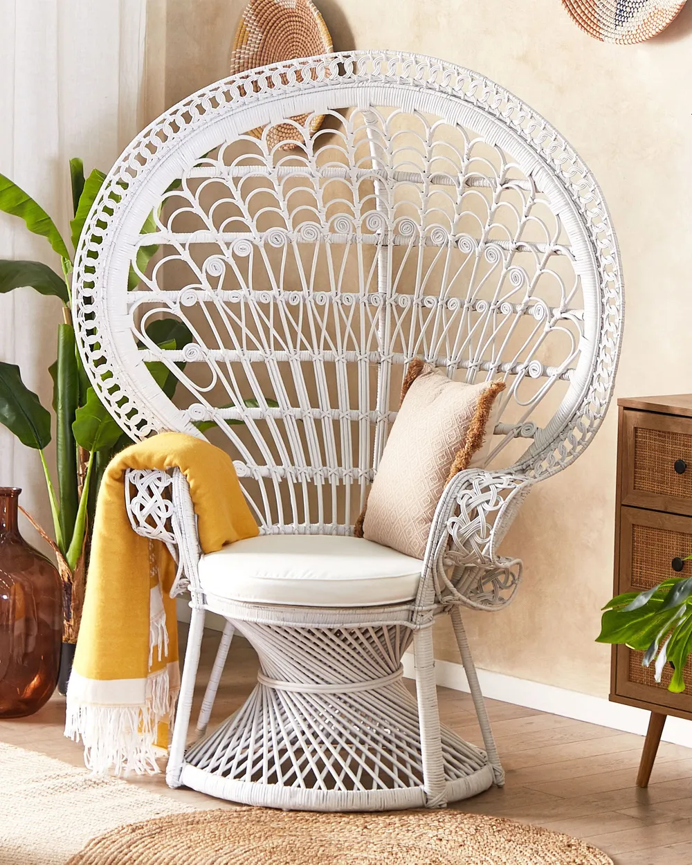 Sedia Peacock EMMANUELLE Rattan Bianco