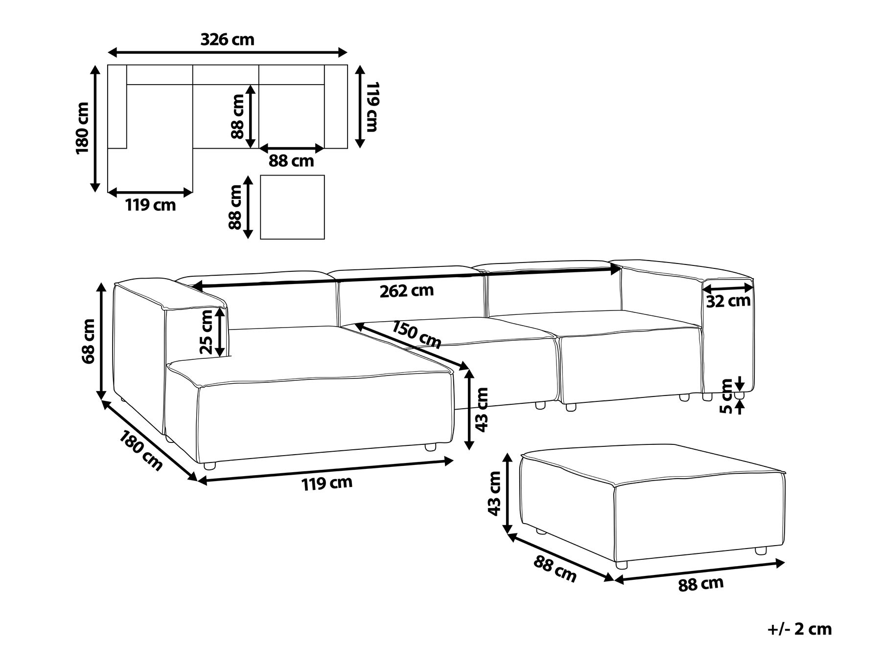 Modular Corner Sofa 3 Seater APRICA with Ottoman Faux Linen Beige Right Hand_857009
