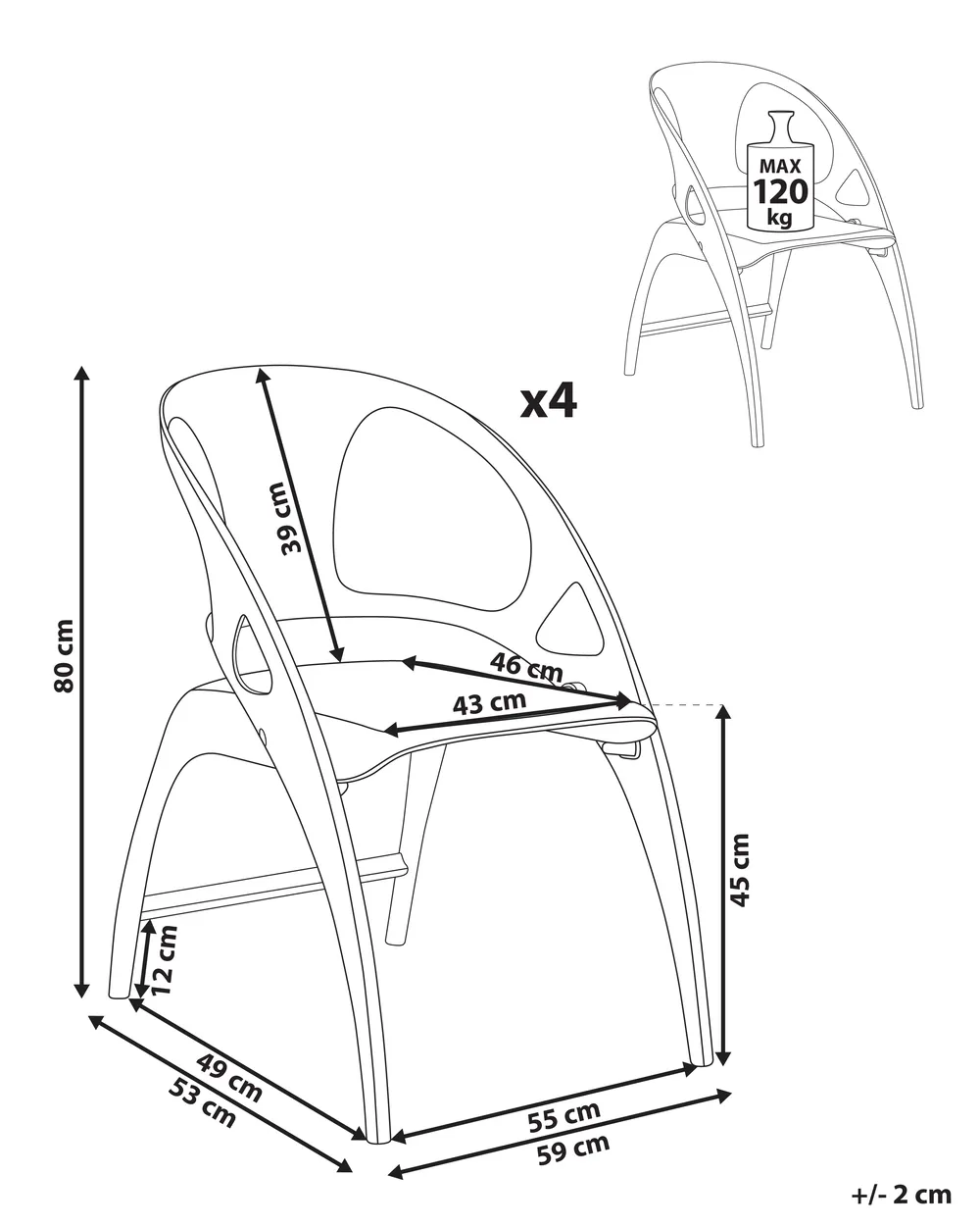 Set of 4 Garden Chairs NEMI Folding Black_990633