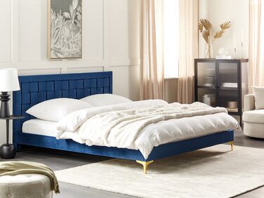 Velvet EU Super King Size Bed Navy Blue LIMOUX