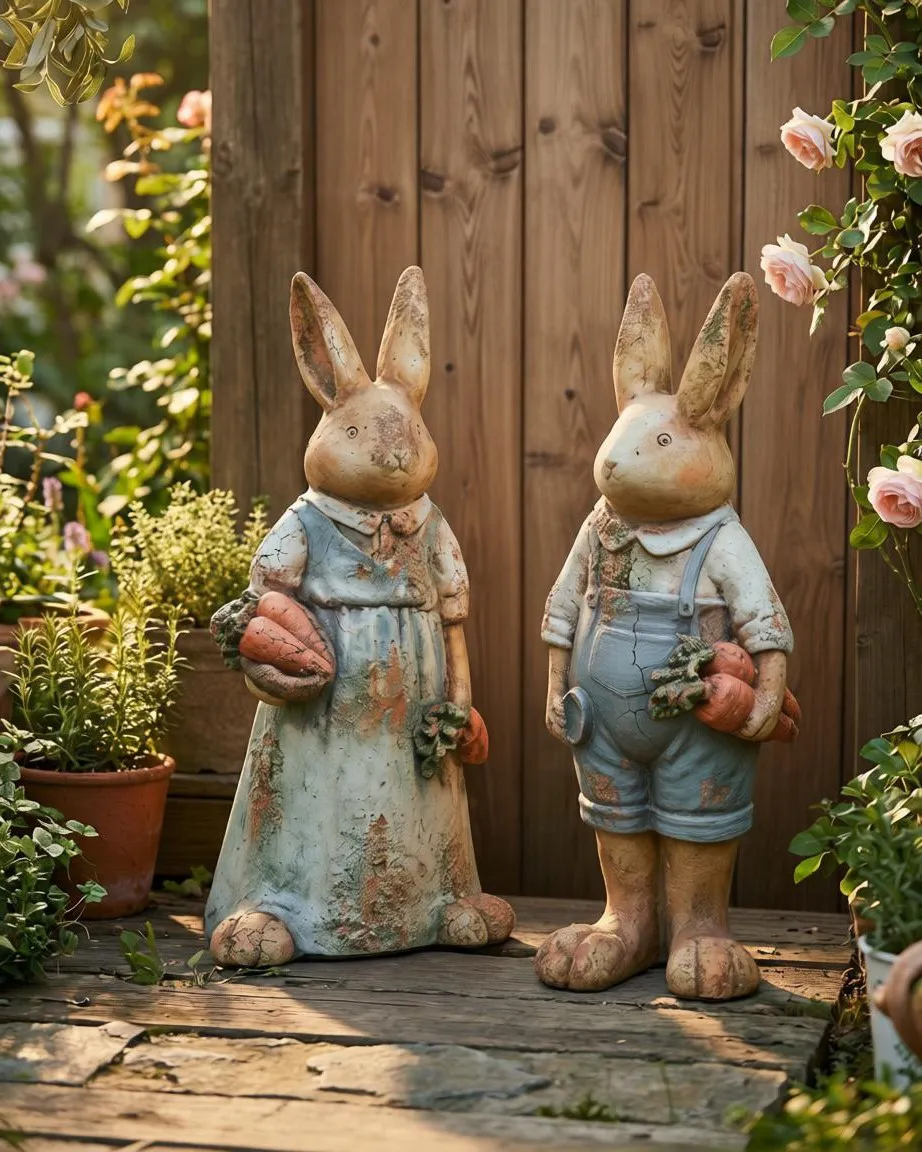 Set of 2 Garden Statues BAROLO Rabbit 55 cm Multicolour_1195097