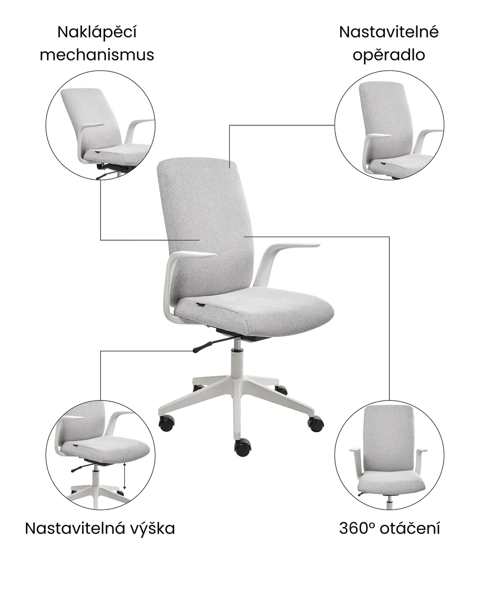 Kancelářská židle CAPTAIN Tkanina Světle šedá_1073365