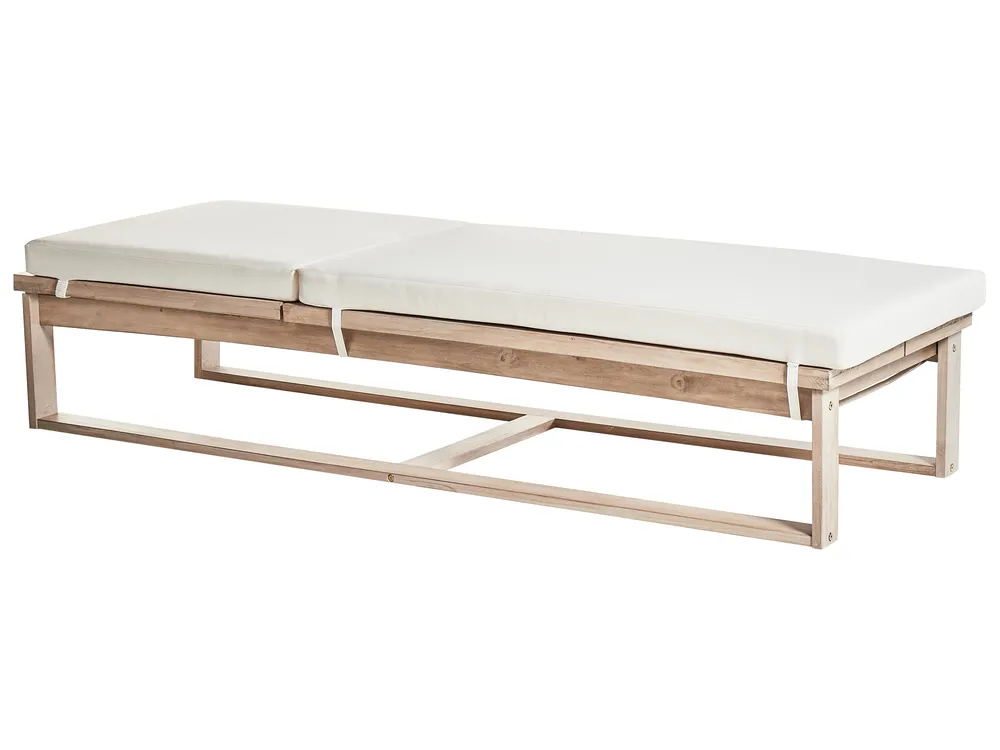 Set of 2 Sun Loungers with Cushions AZZANELLO Acacia Wood Off-White_956868
