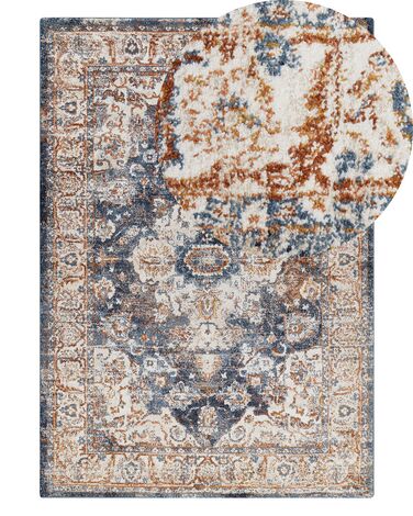 Teppich beige / blau 160 x 230 cm orientalisches Muster Kurzflor DVIN