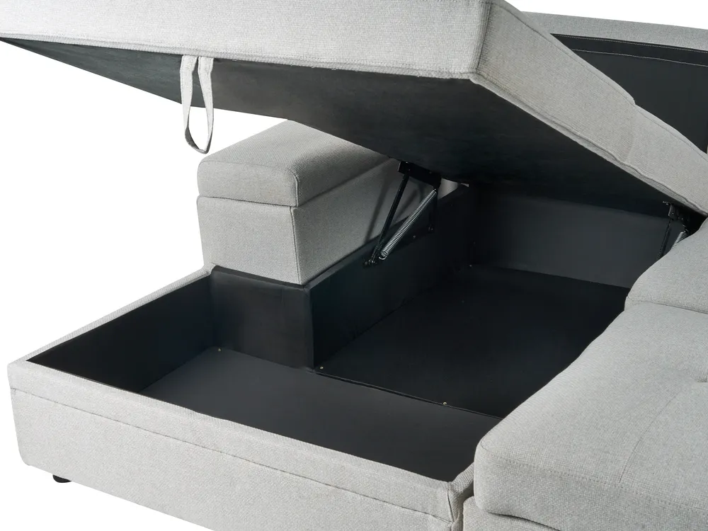 Corner Sofa Bed 3 Seater HRISEY with Storage Faux Linen Light Grey Right Hand_955951