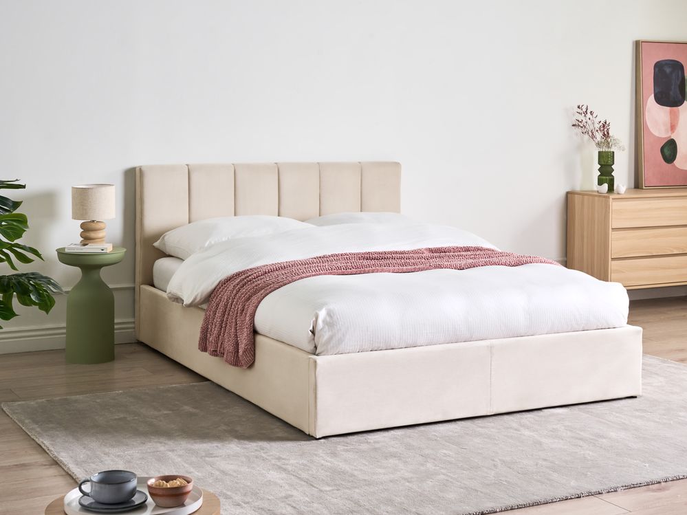 Lit ottoman DREUX Velours Beige clair 140 x 200 cm