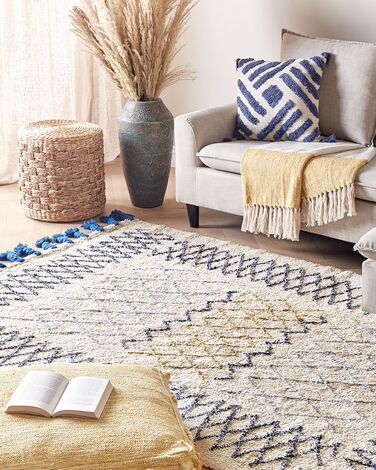 Cotton Area Rug 140 x 200 cm Beige and Blue ERZINCAN