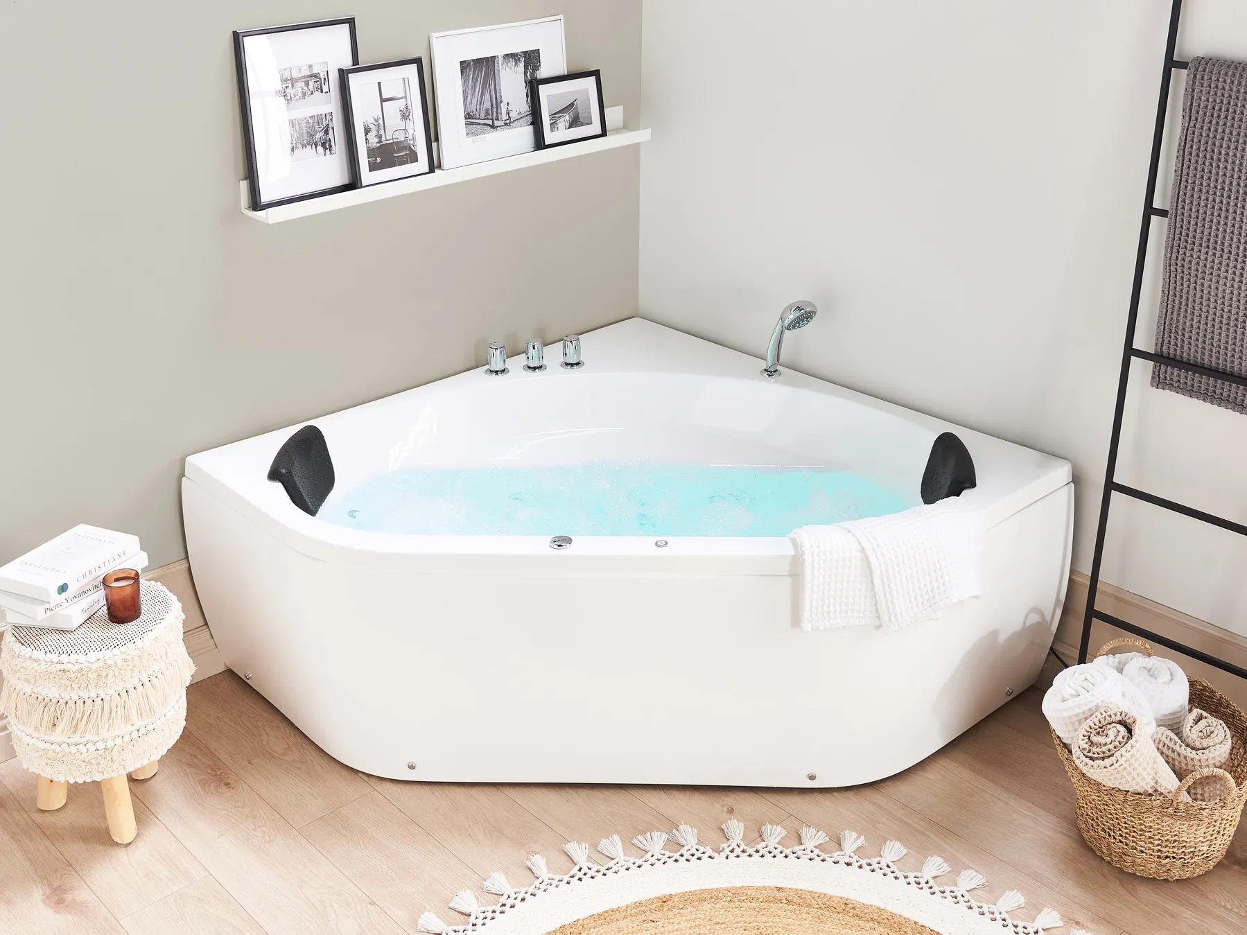 Vasca idromassaggio angolare con LED MEVES 140 x 140 cm Bianco_707765