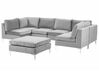 Canapé panoramique modulable en velours gris 6 places avec pouf EVJA_789334