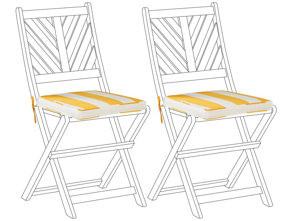 Set of 2 Outdoor Seat Pad Cushions Yellow and White TERNI Beliani