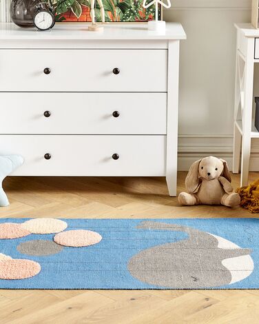 Cotton Kids Rug Whale Print 80 x 150 cm Blue BALABANG 