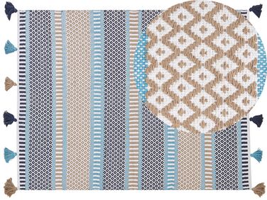 Teppich Baumwolle blau / beige 160 x 230 cm Kurzflor MARMARA