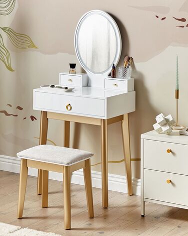 3 Drawers Dressing Table with LED Mirror and Stool White and Gold ROSEY