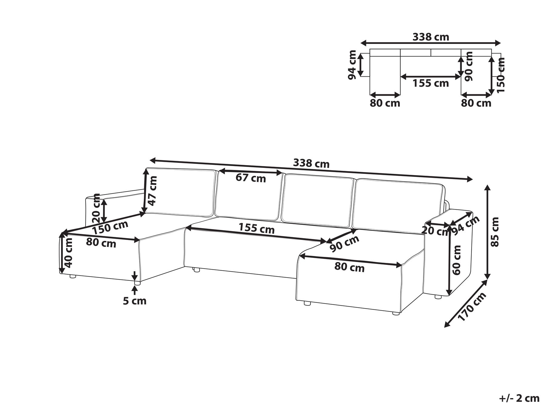 4 Seater U-Shaped Fabric Sofa Bed Light Grey VATNE_950587 4 Seater U-Shaped Fabric Sofa Bed Light Grey VATNE_950587