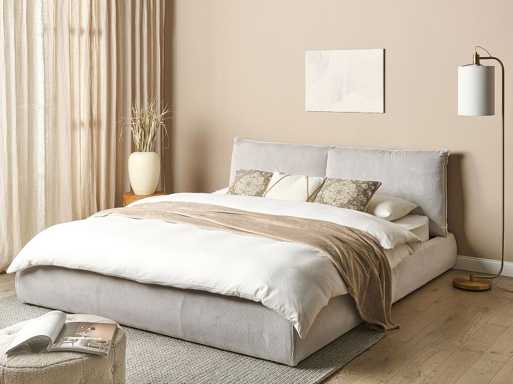 Letto ad acqua Velluto a coste VINAY 180 x 200 cm Beige chiaro