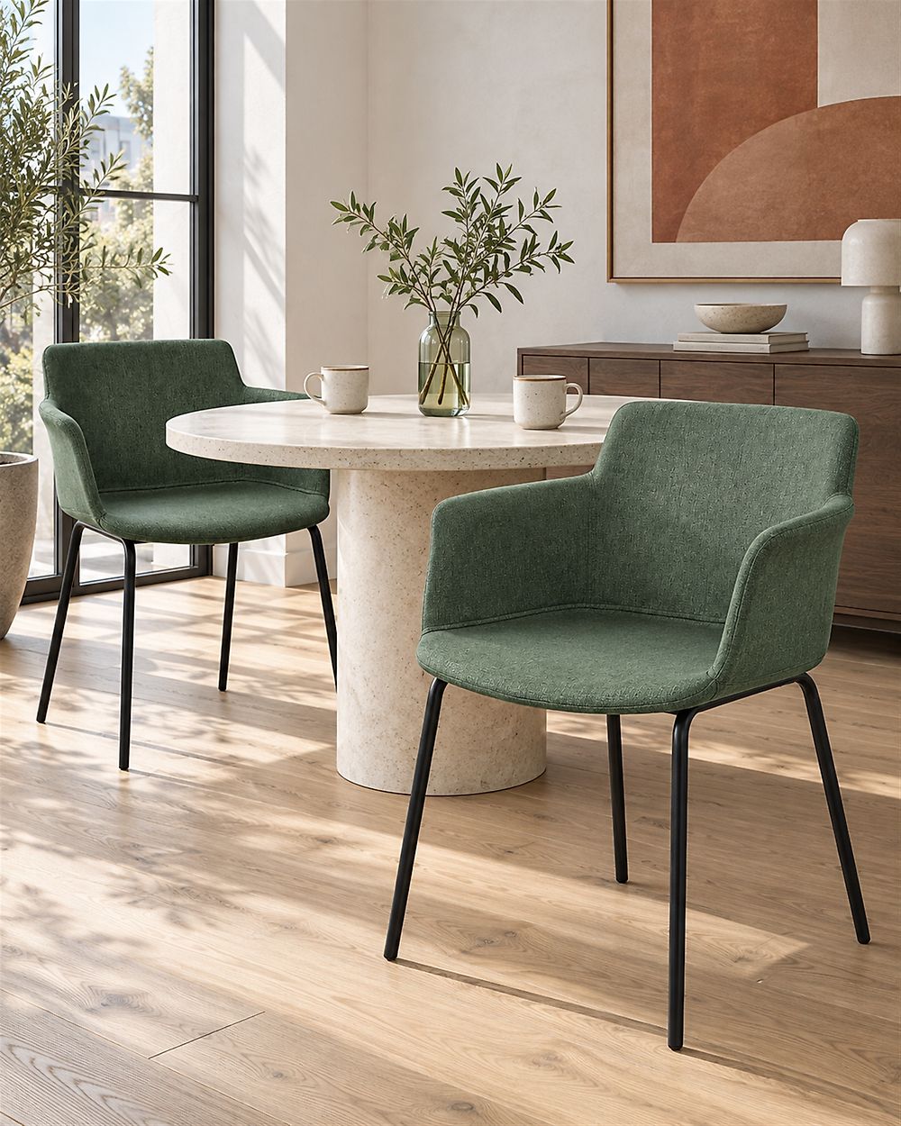 Set of 2 Dining Chairs BELFIELD Fabric Green