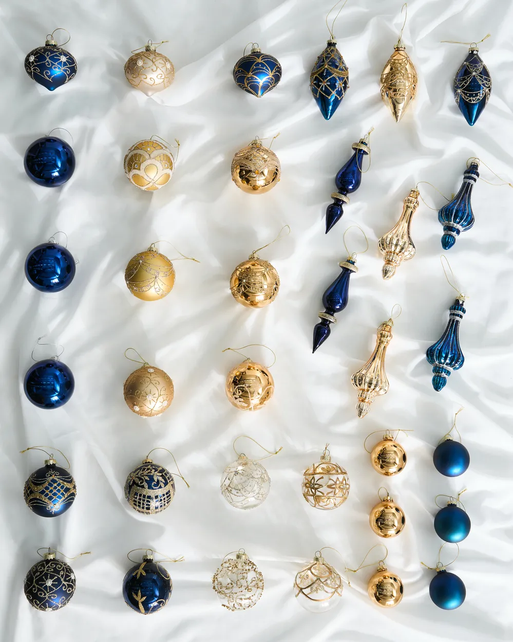 Set of 35 Baubles ICEDROP Glass Blue/ Gold