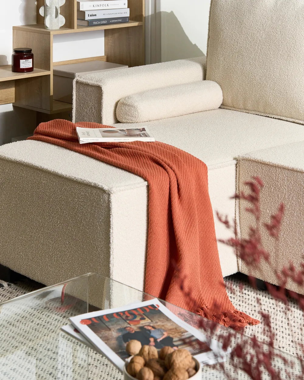 Corner Sofa Bed 3 Seater EDANE with Storage Boucle Off-White Right Hand_1057034