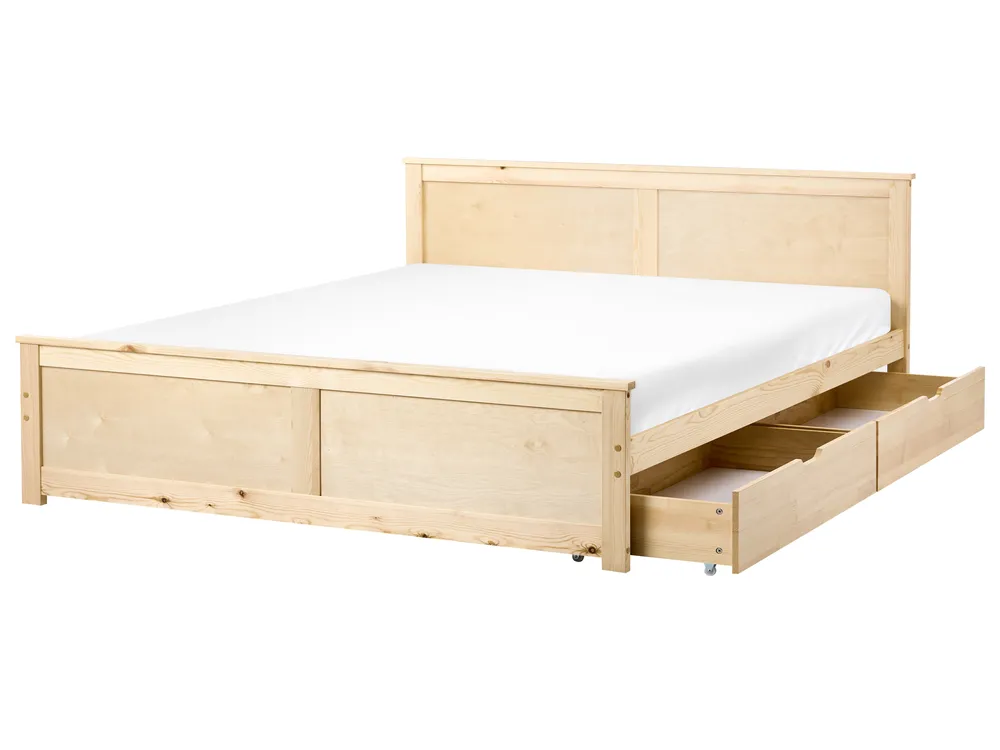 Bed with 2 Drawers DAUPHIN Pine Wood Light Brown 180 x 200 cm (EU Super King)_1059908