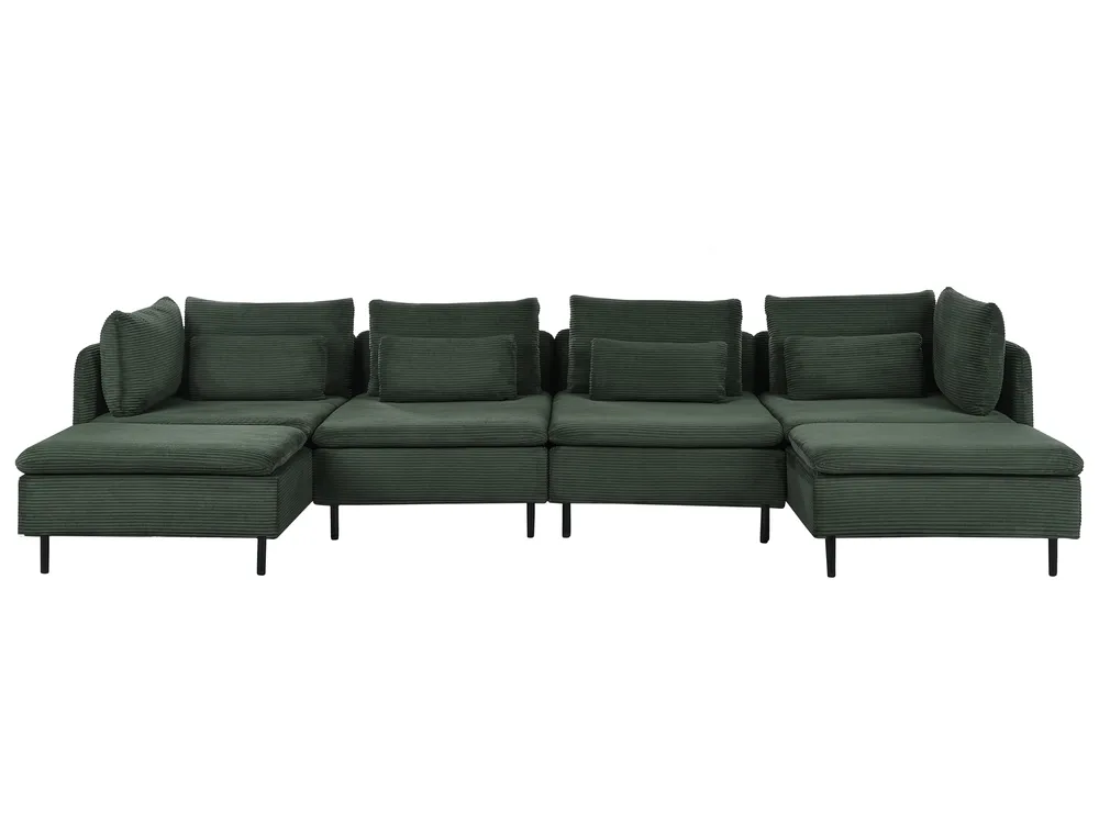 Modular U-Shape Sofa 4 Seater EGERIS Corduroy Dark Green_1067221