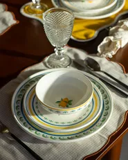 Set de 24 couverts de table TARRAGON Porcelaine Blanc/vert_1155745