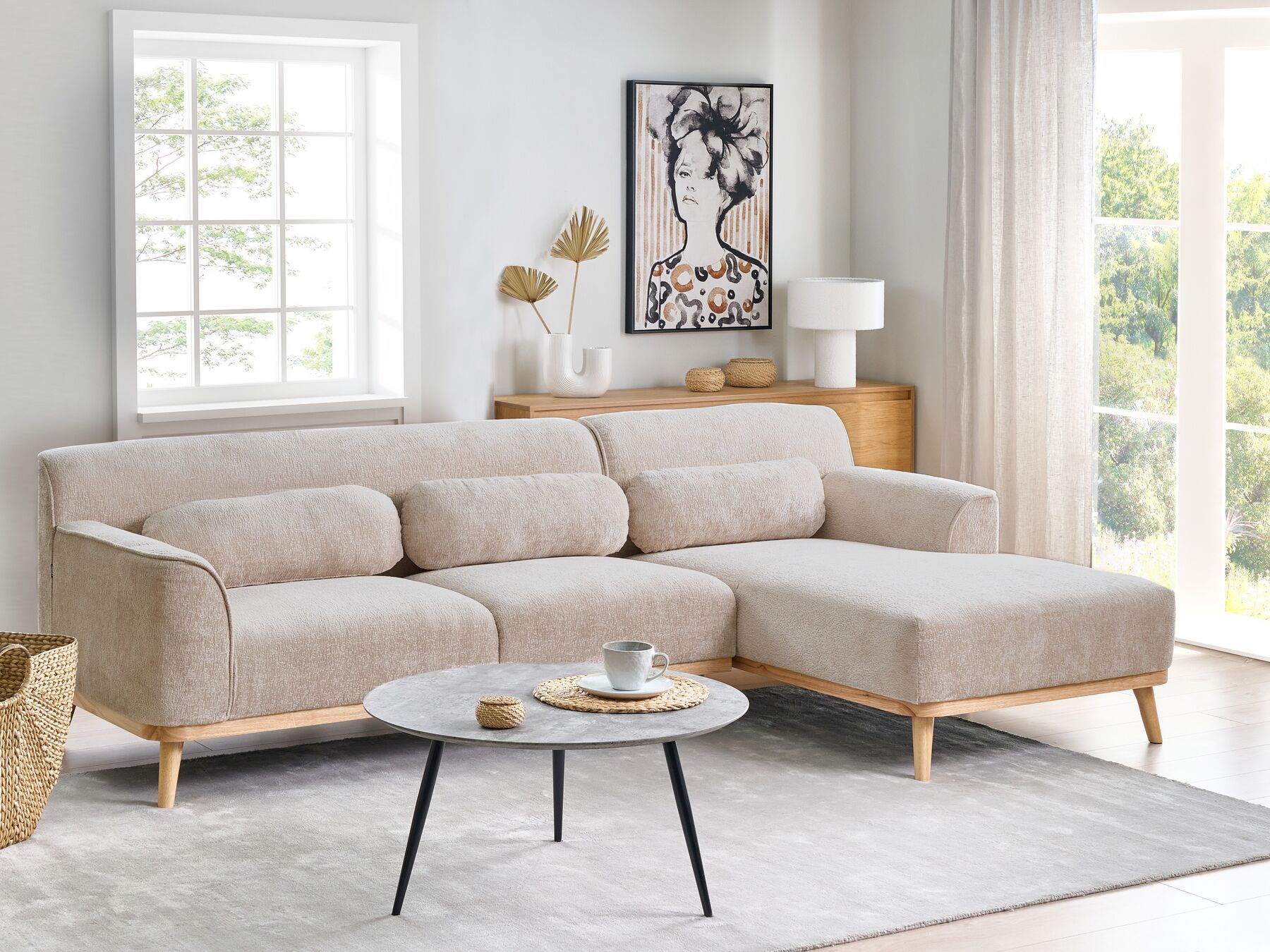 Venstrehånds hjørnesofa chenille Beige SIMOS_927927