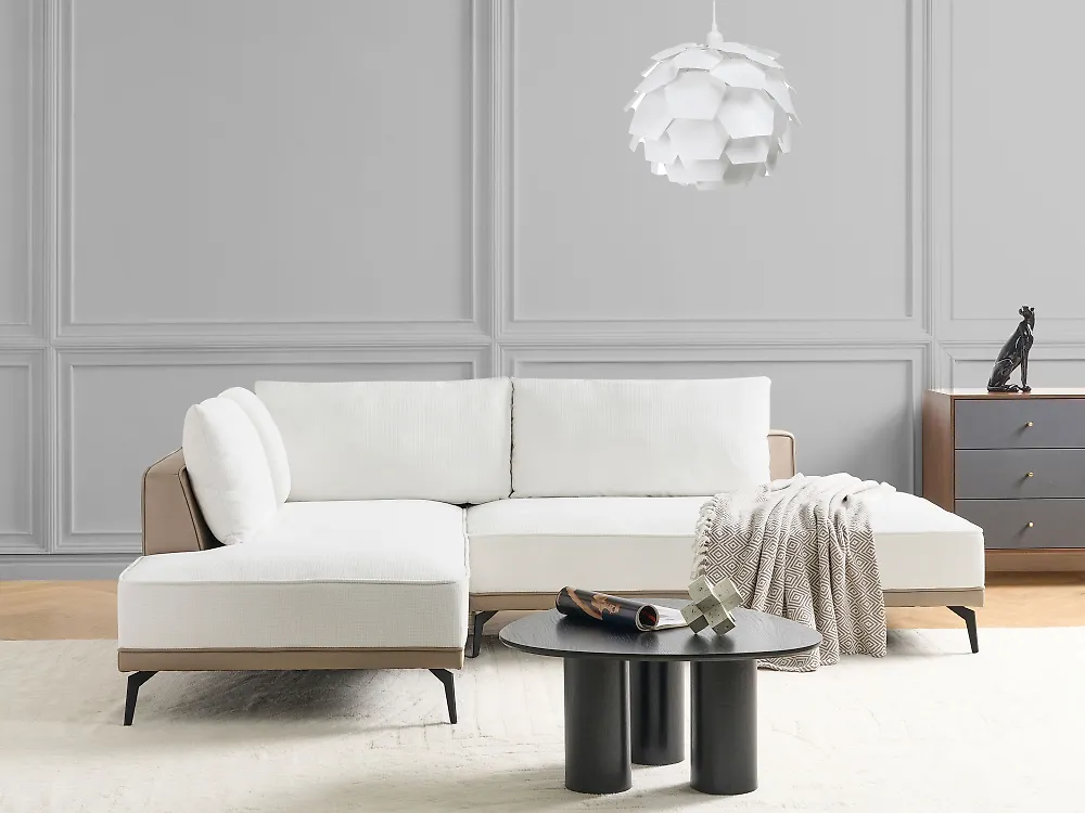 Sofá esquinero MYKEN Tela Blanco crema Derecha_1185091