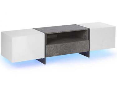 Bílá LED TV skříňka s betonovým efektem RUSSEL