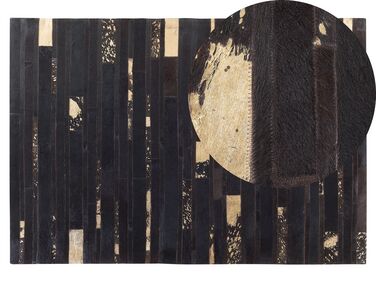 Tappeto patchwork vera pelle 140 x 200 cm nero e oro ARTVIN