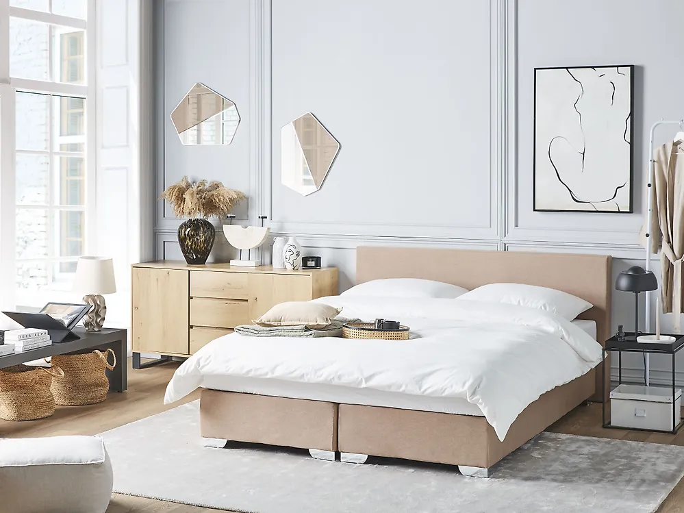 Divan Bed Fabric PRESIDENT 160 x 200 cm (EU King Size) Beige_1175802
