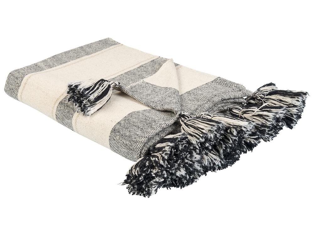 Cotton Blanket 130 x 170 cm Beige and Grey CAYIR Beliani.cz
