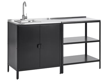 2 Piece Outdoor Kitchen Island and Cabinet Set with Sink Black VILAMA