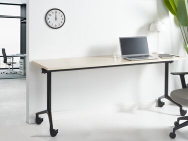 Folding Office Desk with Casters 180 x 60 cm Light Wood and Black CAVI