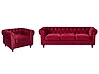 Living Room Set 4 Seater CHESTERFIELD Velvet Dark Red