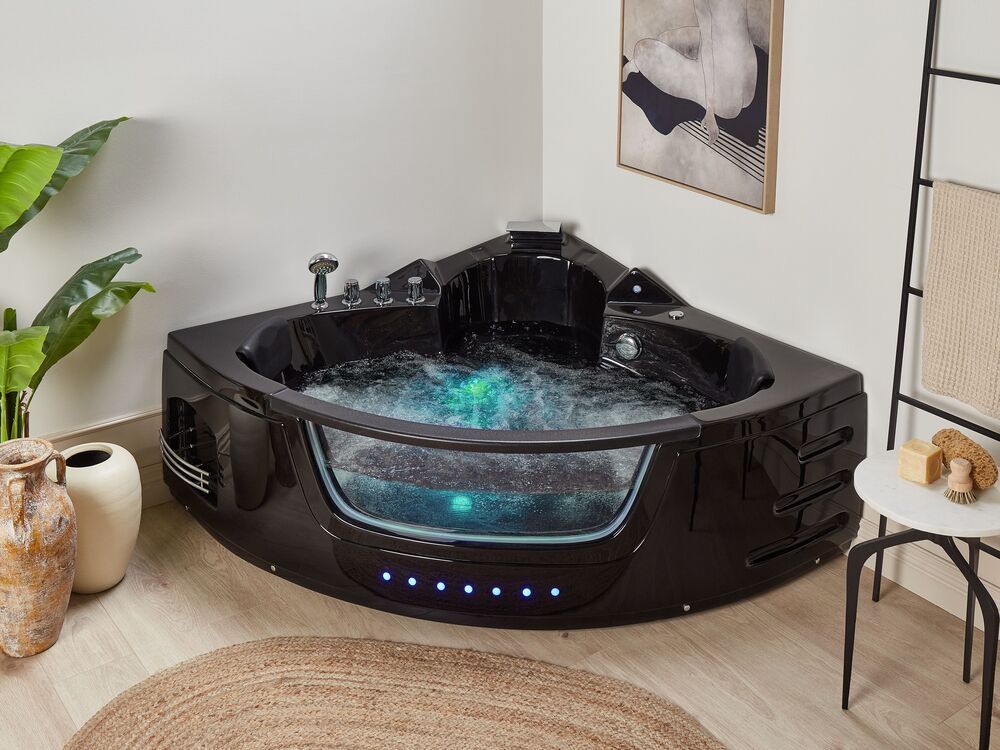 Vasca idromassaggio angolare con LED MARTINICA 198 x 144 cm Nero